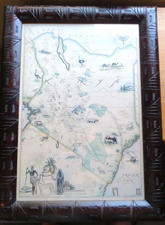 Map of Kenya - Wood Frame with Glass +-700mm x 520mm