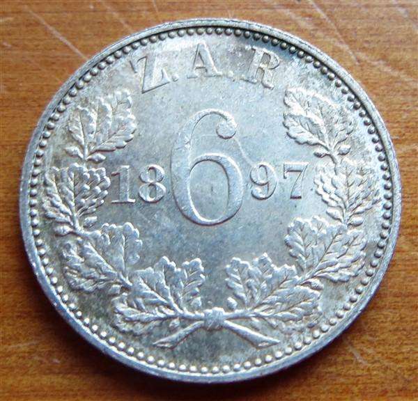 1897 ZAR 0.925 Silver 6d Six Pence Coin - Condition