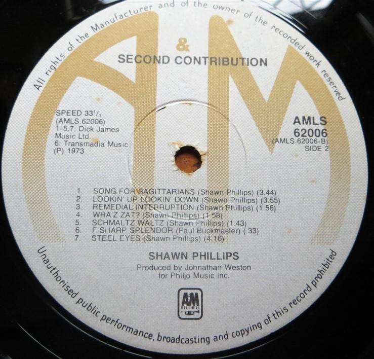Shawn Philips - Second Contribution - Vintage Vinyl LP Vinyl VG / Cover VG