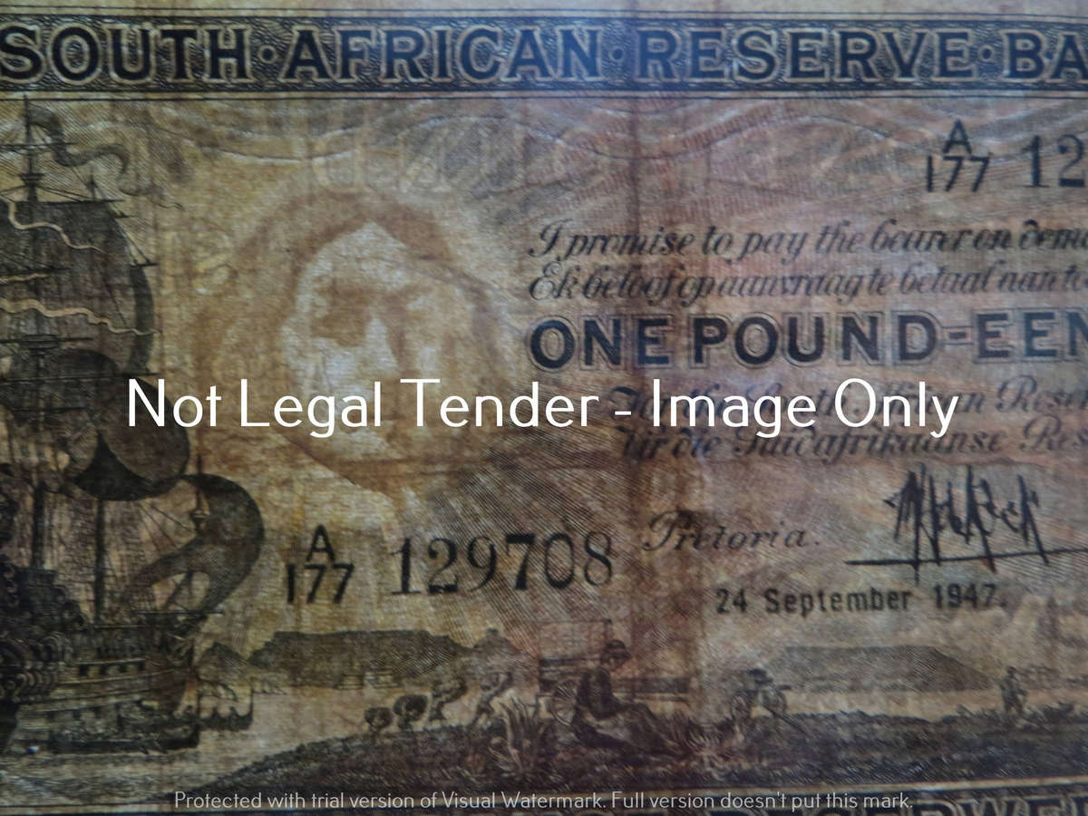 1947 MH De Kock 1 Pound Note A177 #129708