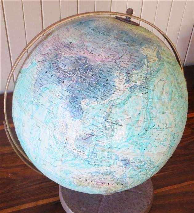 Vintage Globe on Stand - 30cm Diameter - See Condition & Patina