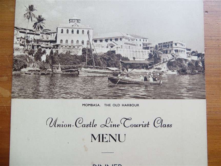1952 Union Castle Line Menu - Mombasa - Warwick Castle