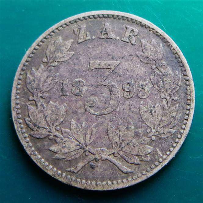 1895 ZAR 3d Three Pence Coin