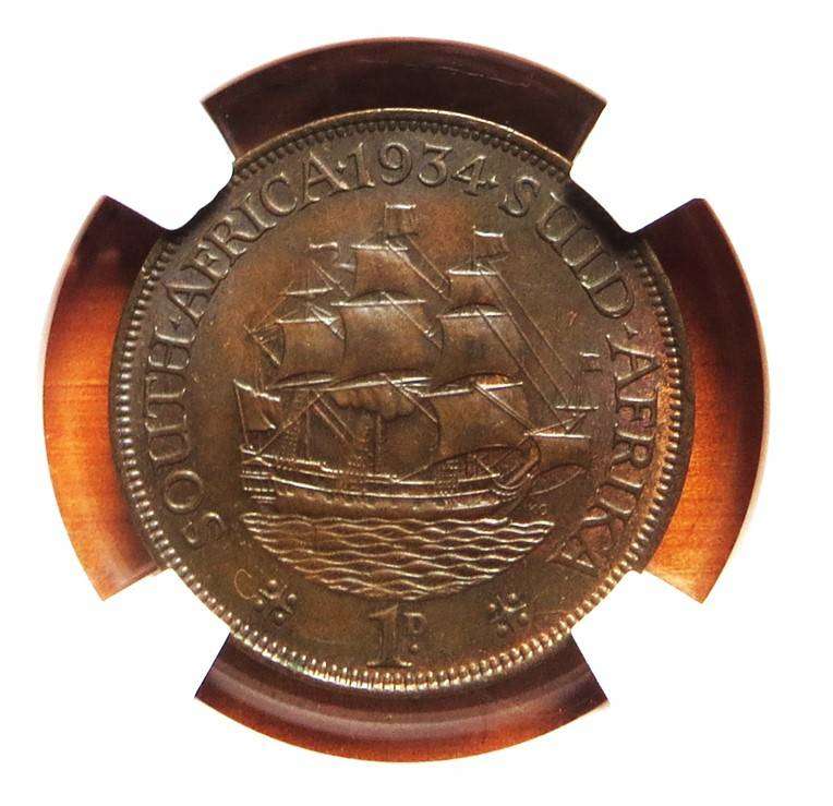 1934 SA Union 1d penny NGC MS61
