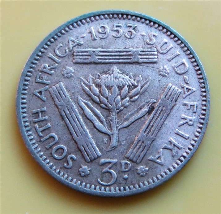 1953 SA Union Silver 3d Coin