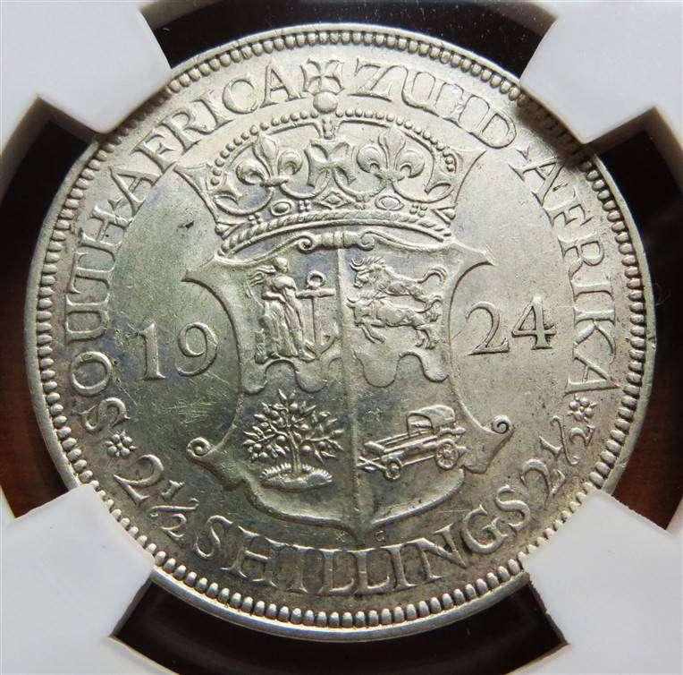 1924 SA Union 2/6 Half Crown SANGS XF Details Graded Coin