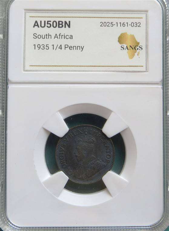 1935 SA Union 1/4d AU50 Farthing Coin SANGS