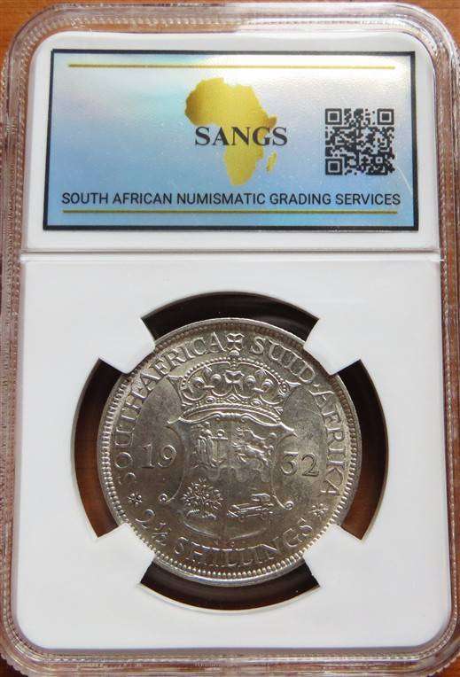 1932 SA Union 2/6 Half Crown SANGS AU50 Graded Coin