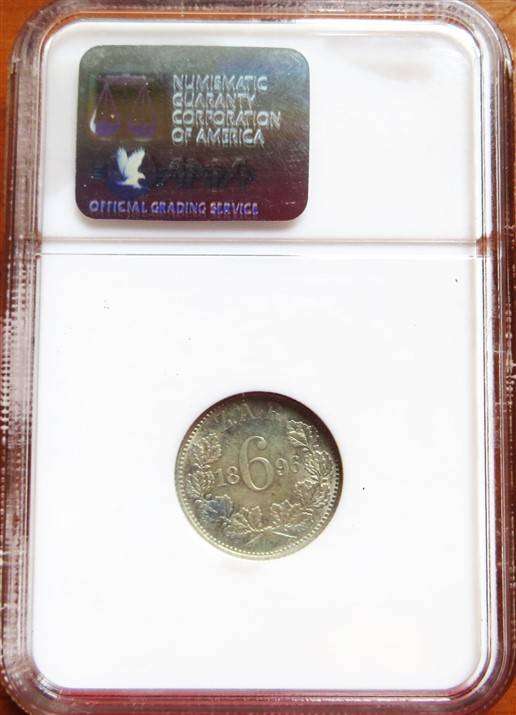 1896 ZAR 6d Sixpence Silver AU55 NGC - Old slab