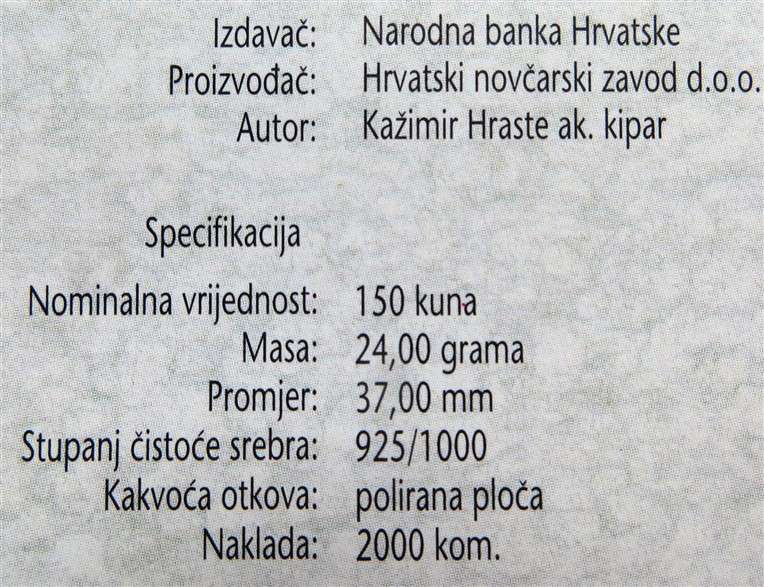 Proof Silver Coin - 150 Kuna - 0.925 - 24gr - Croatia -  in Folder