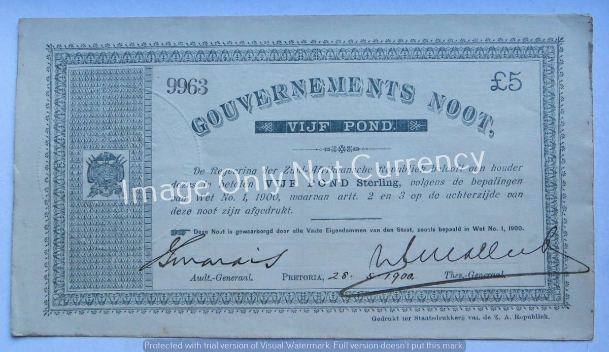 1900 ZAR 5 Pound Gouvernements Noot (Pretoria Issue) - See Condition