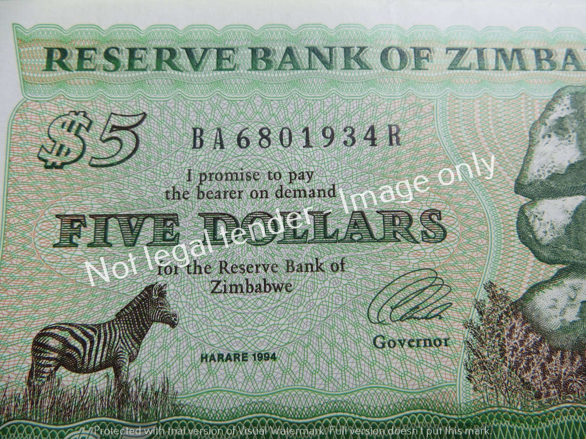 5 x Zimbabwe $5 Consecutive In Sequence Notes - Condition