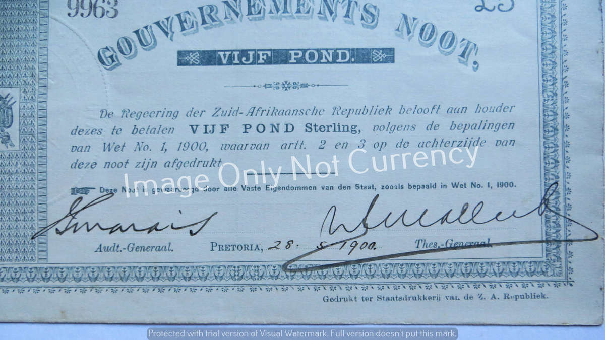 1900 ZAR 5 Pound Gouvernements Noot (Pretoria Issue) - See Condition