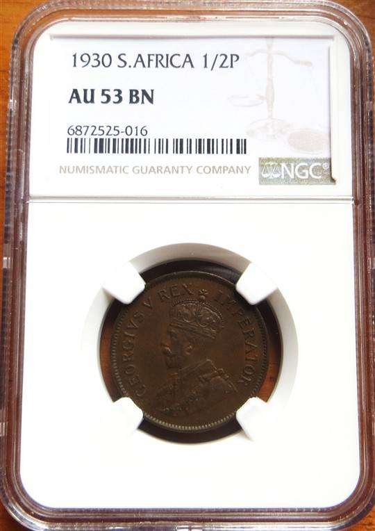 1930 SA Union Half Penny 1/2d NGC AU53BN Graded Coin