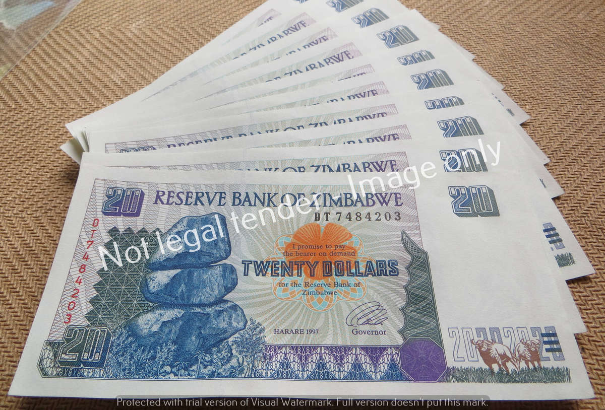 10 x 1997 Zimbabwe $20 Consecutive In Sequence Notes - Condition