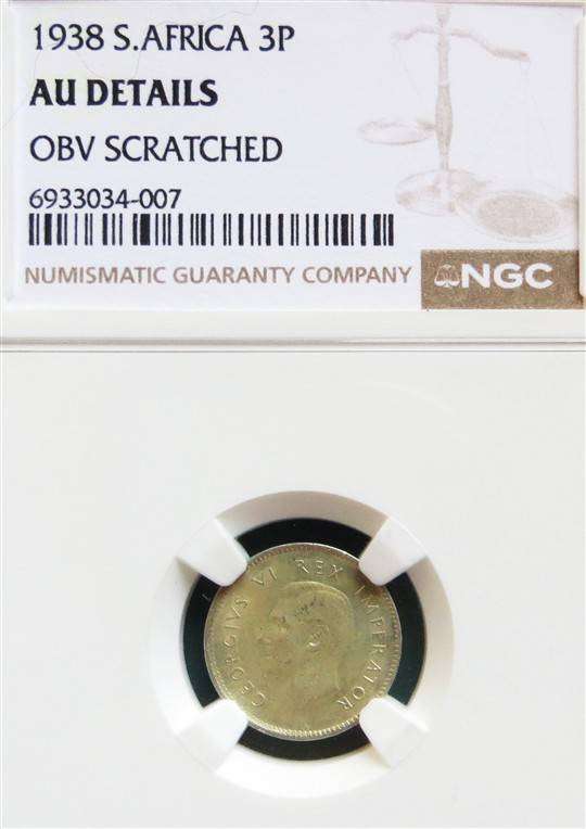 1938 SA Union 3d NGC AU Details Three Pence Coin