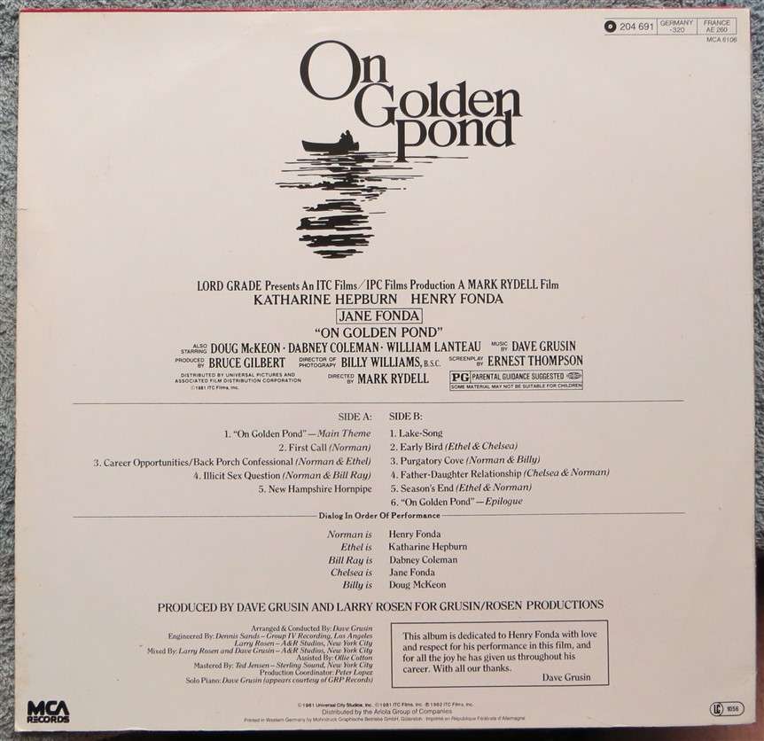 On Golden Pond Soundtrack Vintage Vinyl LP - VG