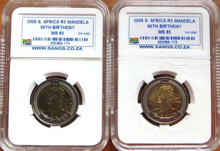 2 x 2008 Mandela R5 SANGS MS65 - Bid per coin