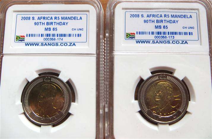 2 x 2008 Mandela R5 SANGS MS65 - Bid per coin