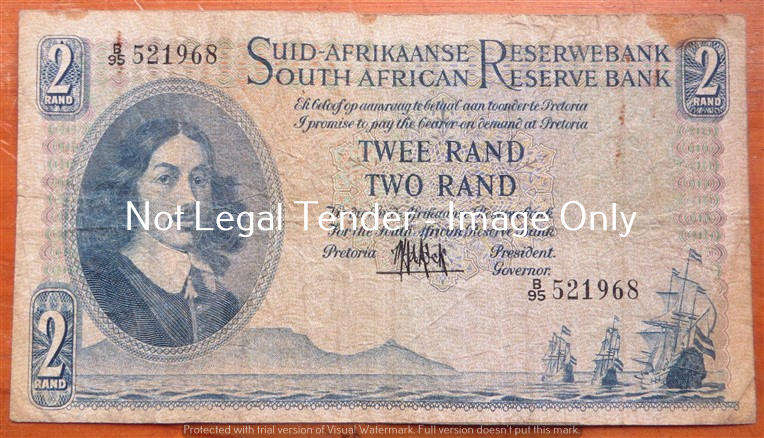 MH De Kock Two Rand Note B95 #521968