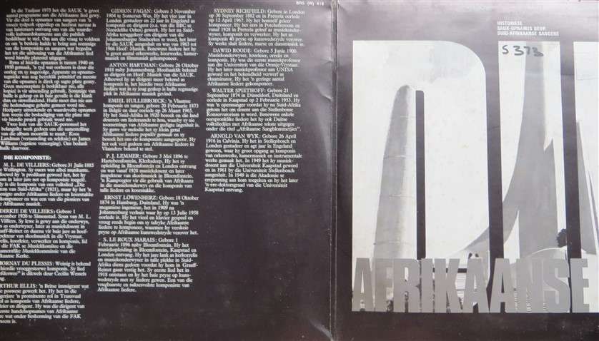 Die Afrikaanse Lied this copy from the Springbok Radio Library Vintage Vinyl LP - VG