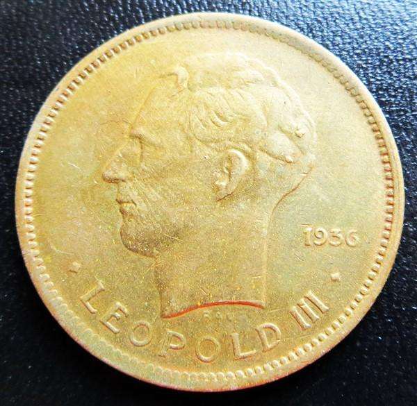 1936 Leopold III Belgium Congo 5 Frans Coin