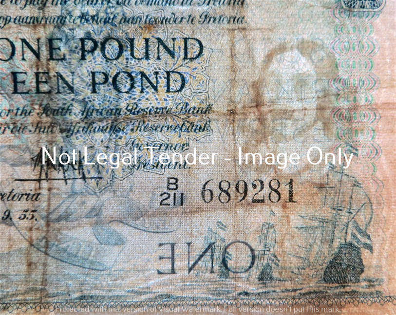 MH De Kock 1 Pound Note #B211 689281 (1955)