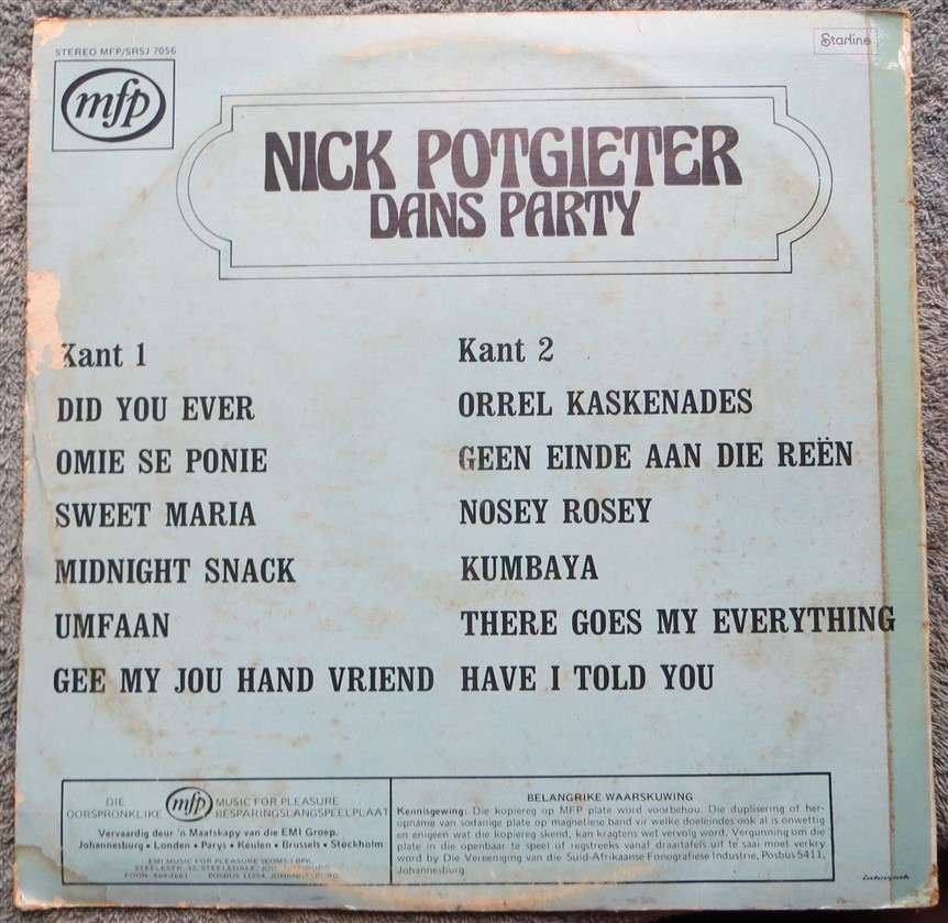 Nick Potgieter's Dans Party - Vintage Vinyl LP - VG