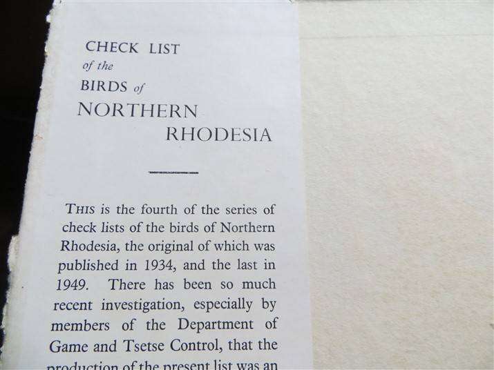 Birds of Northern Rhodesia - A Checklist (1957) Benson & White