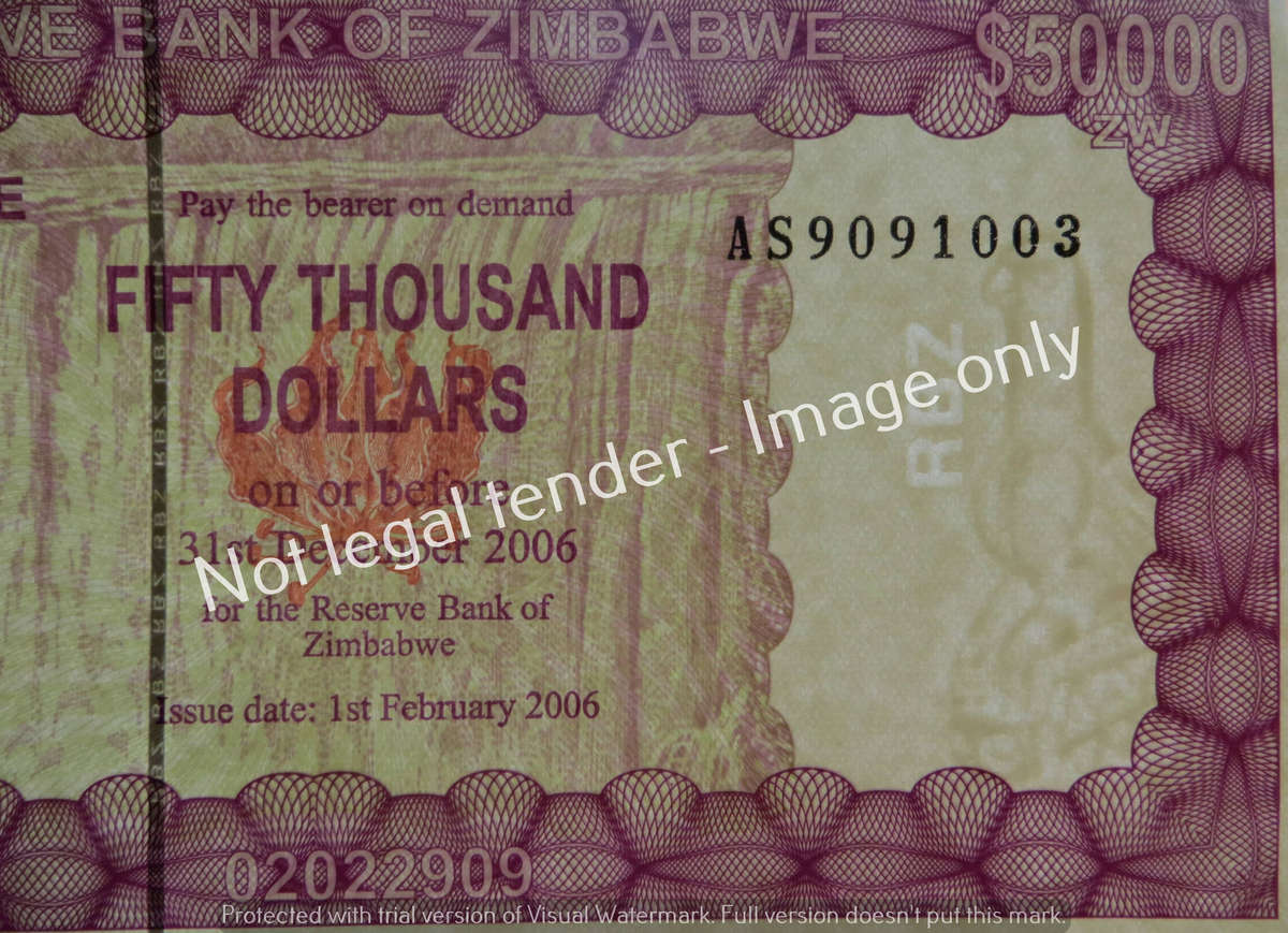 2 x 2006 Zimbabwe AS Prefix 50 000 Dollars Consecutive In Sequence Bearer Cheques - Condition