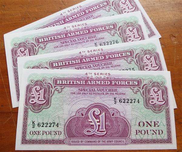 4 x British Armed Forces 1 Pound Notes in sequence  - Bid per Note
