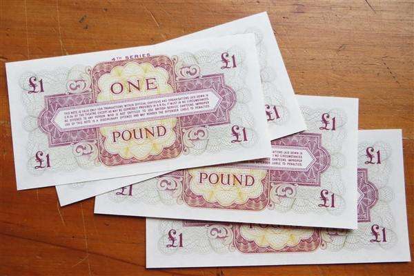 4 x British Armed Forces 1 Pound Notes in sequence  - Bid per Note
