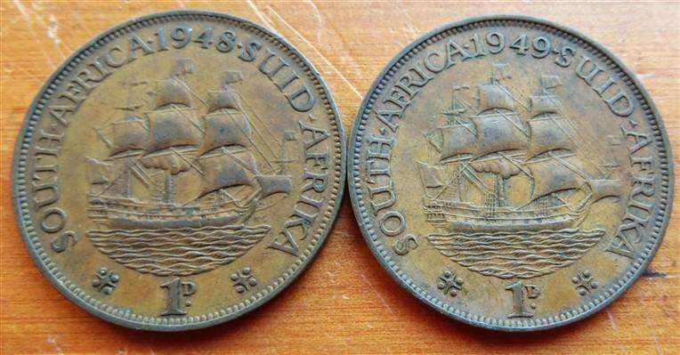 1948 + 1949 SA Union 1d Penny - 1 Bid for Both