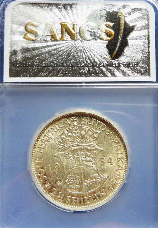 1934 SA Union Silver 2/6 Halfcrown SANGS XF45