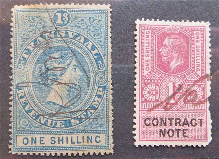 SA Pre Union Transvaal 1 Shilling Revenue + Contract Note Stamp - Both for 1 Bid