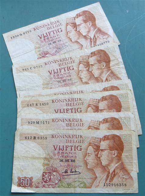 Belgium 6 x 50 Francs Notes - 1 Bid for All