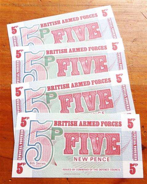 4 x British Armed Forces 5 Pence Notes - Bid per Note