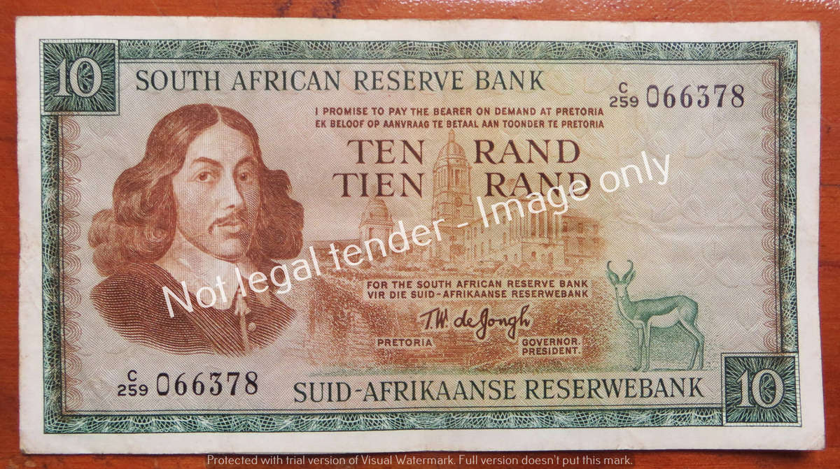 TW de Jongh R10 Note C259 #066378 Springbok Watermark