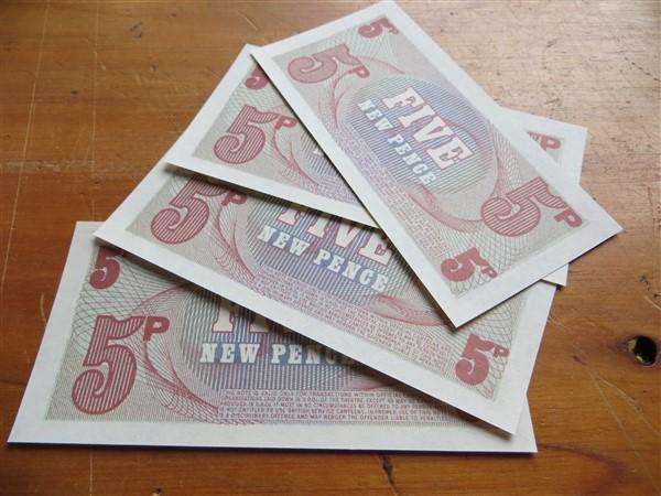 4 x British Armed Forces 5 Pence Notes - Bid per Note