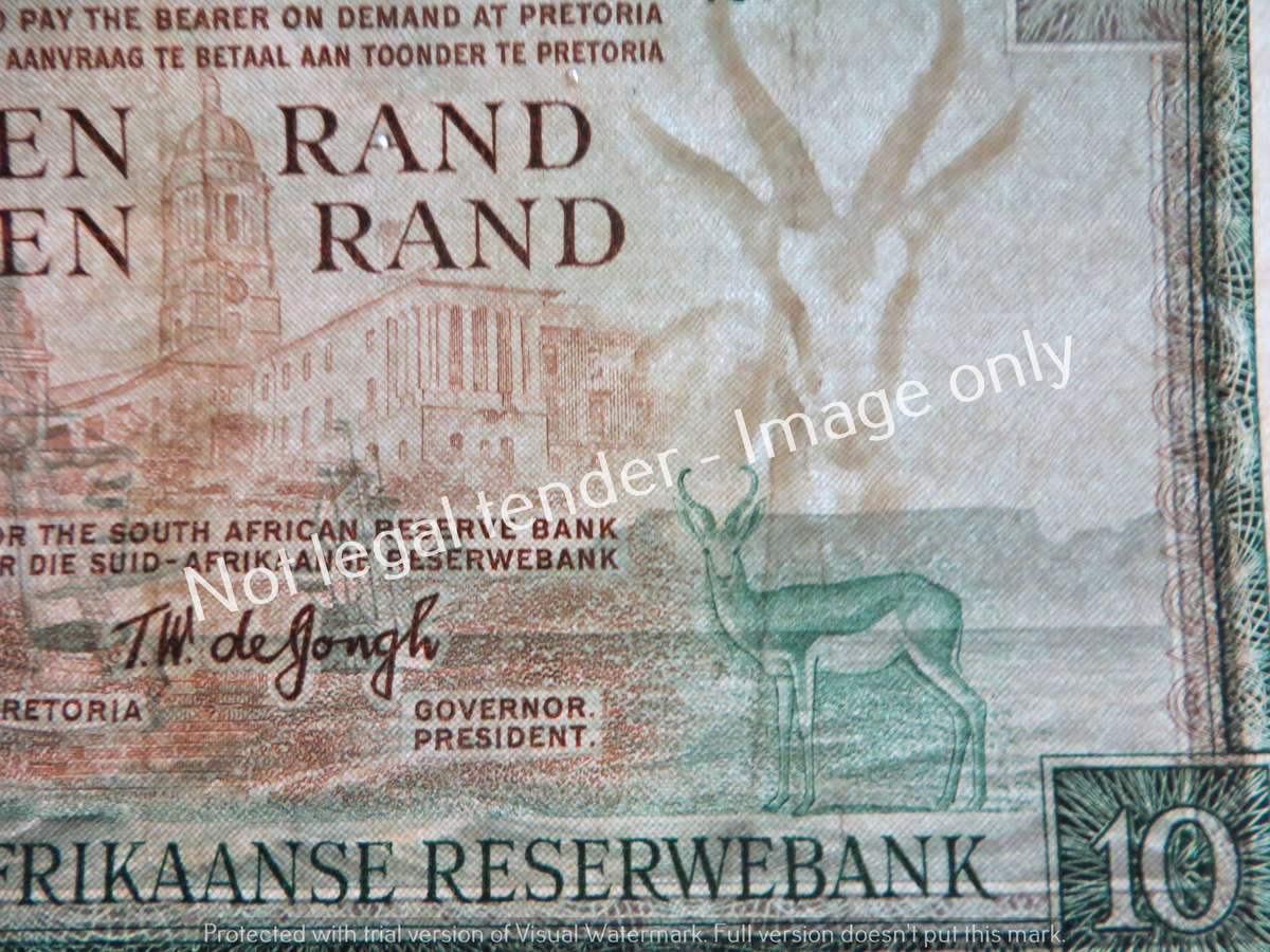 TW de Jongh R10 Note C161 #453638 Springbok Watermark