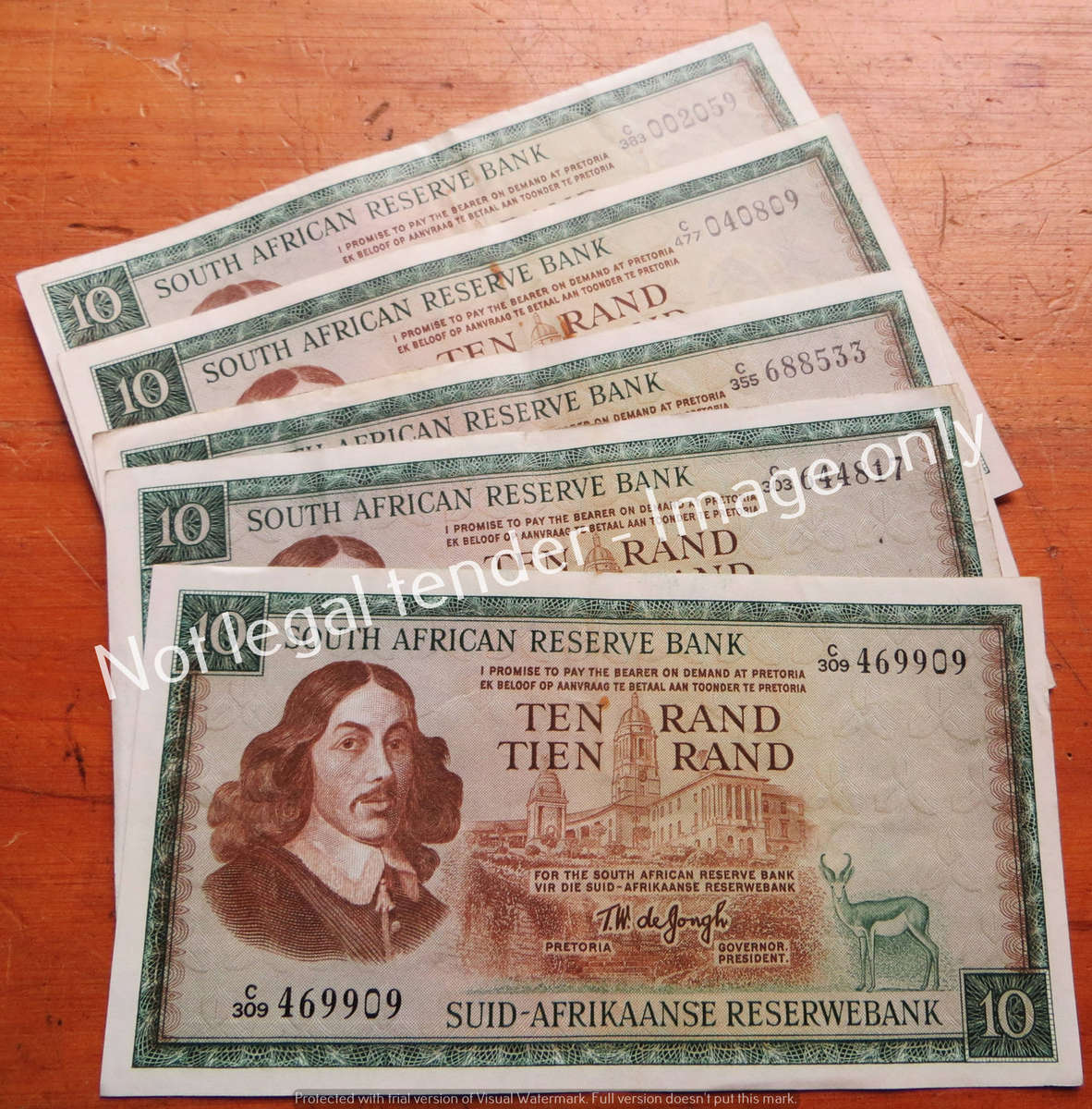 5 x TW de Jongh R10 Notes - See Serial Numbers