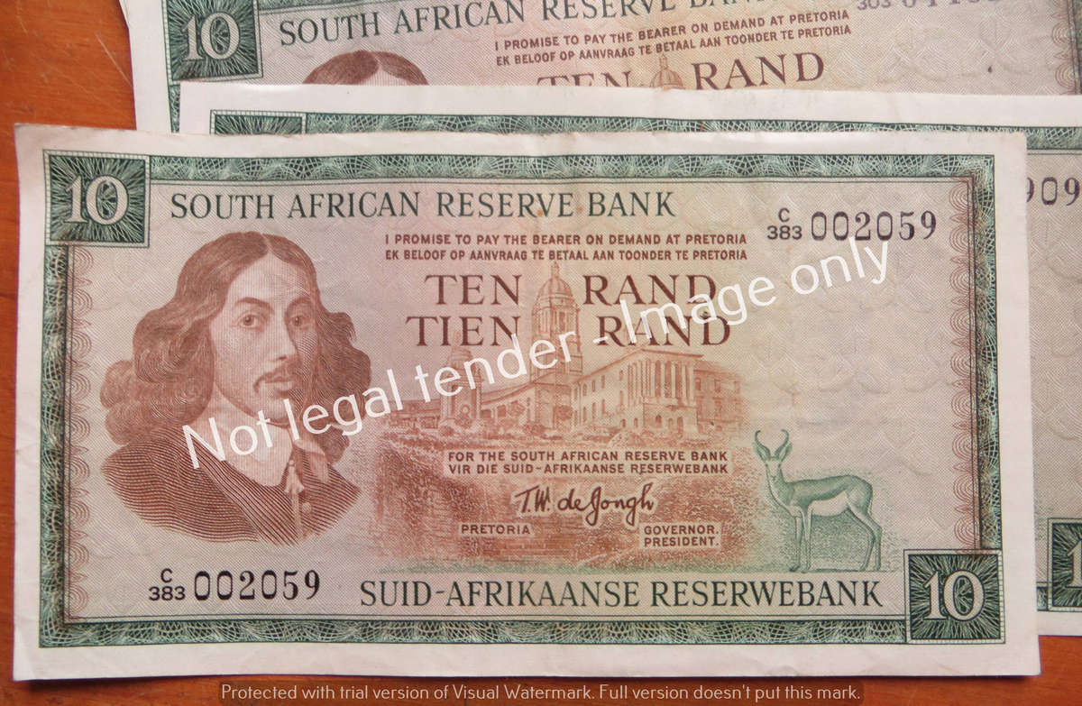 5 x TW de Jongh R10 Notes - See Serial Numbers