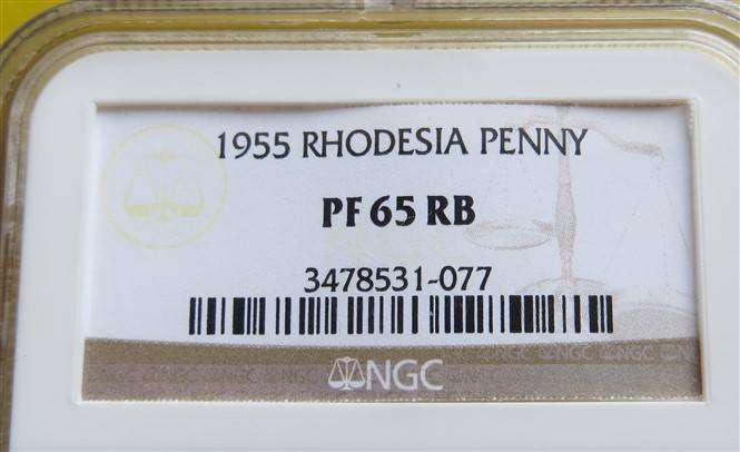 1955 Southern Rhodesia 1d Penny NGC PF65RB - Scarce High Grade