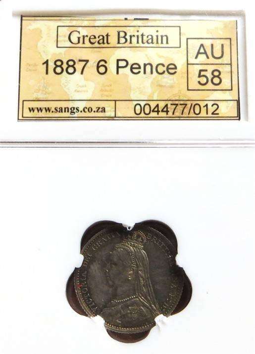 1887 GB 5d Six Pence AU58 - SANGS Silver