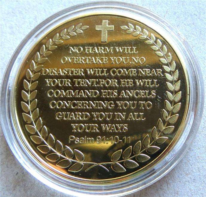 Psalm 91 10-11 Colorized Crown Size Medallion in Capsule