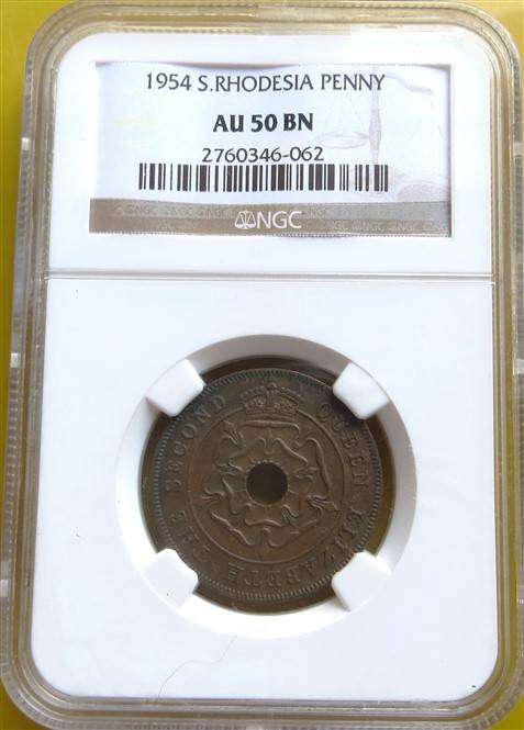 1954 Southern Rhodesia 1d Penny NGC AU50