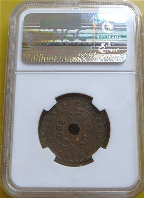 1954 Southern Rhodesia 1d Penny NGC AU50