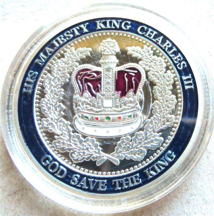 King Charles III Colorized Crown Size Medallion in Capsule