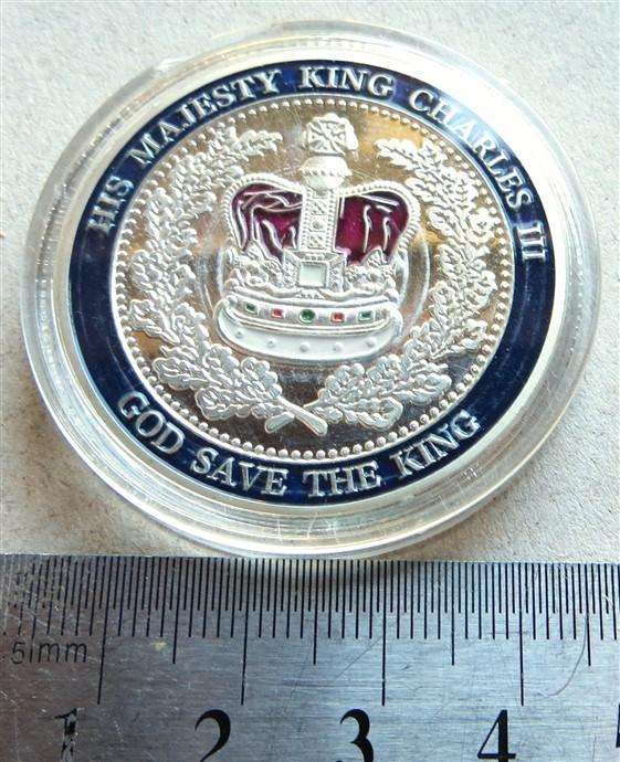 King Charles III Colorized Crown Size Medallion in Capsule