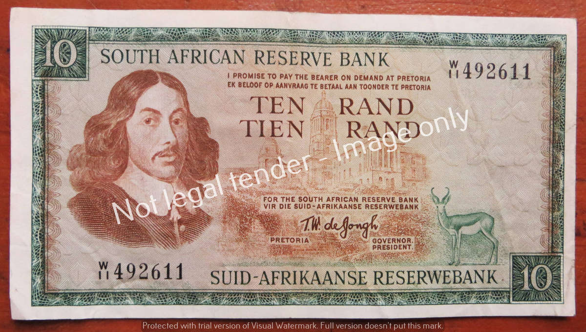 TW de Jongh Replacement R10 Note - W11 #492611 Springbok Watermark